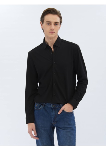 Siyah Regular Fit Casual Pamuk Karışımlı Gömlek fırsatları
