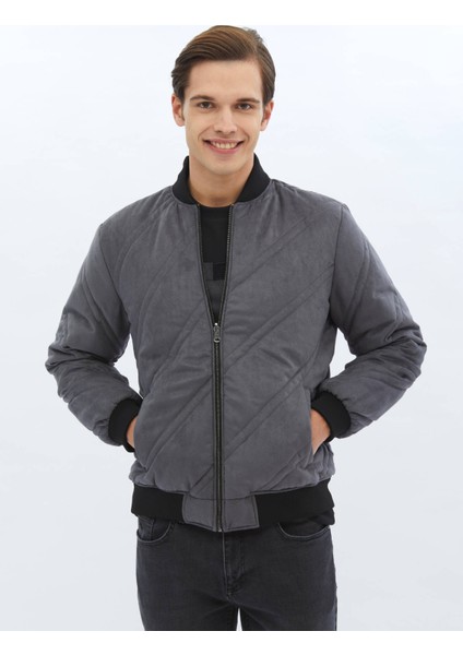 Antrasit Regular Fit Dik Yaka Casual Dokuma Mont