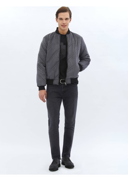 Antrasit Regular Fit Dik Yaka Casual Dokuma Mont modelleri