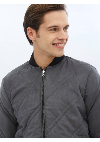 Antrasit Regular Fit Dik Yaka Casual Dokuma Mont fırsatları