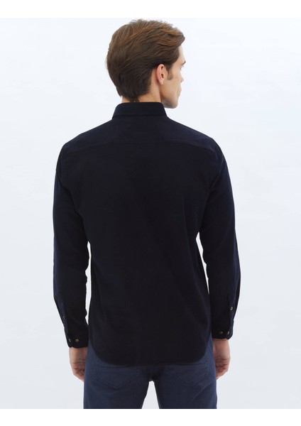 Lacivert Fitilli Regular Fit Dokuma Kadife Casual %100 Pamuk Gömlek