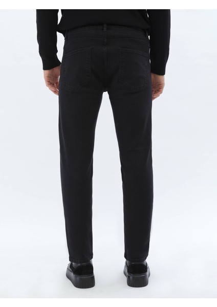 Siyah Slim Fit Denim Pamuk Karışımlı Pantolon