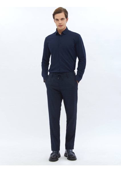 Lacivert Regular Fit Casual Pamuk Karışımlı Gömlek