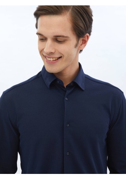Lacivert Regular Fit Casual Pamuk Karışımlı Gömlek