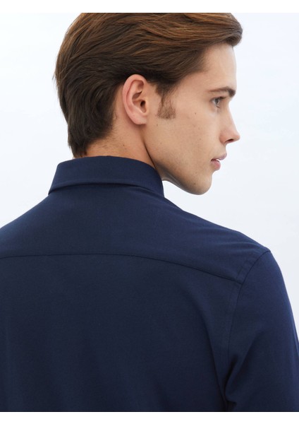 Lacivert Regular Fit Casual Pamuk Karışımlı Gömlek