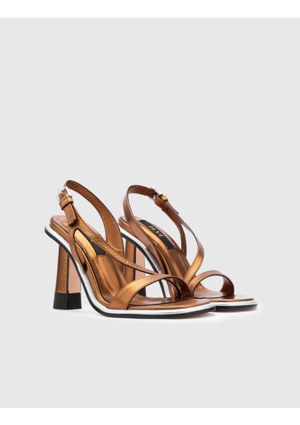 Wilson Hakiki Deri Kadın Bronz Renk Topuklu Sandalet