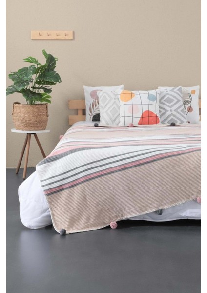 Battaniye Ponponlu Özel Çantalı 150X200 cm Pembe