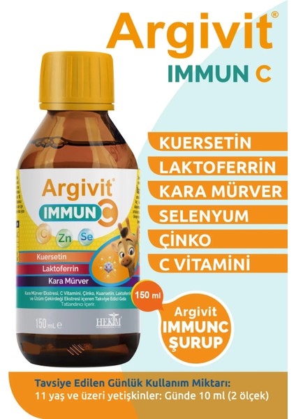 Immun C Vitamini, Kara Mürver Ekstresi, Çinko, Kuarsetin, ve Laktoferrin İçeren Takviye Edici Gıda