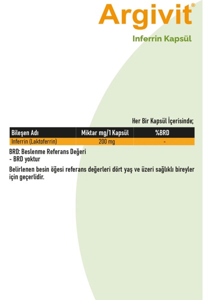 Inferrin Kapsül Laktoferrin Içeren Takviye Edici Gıda