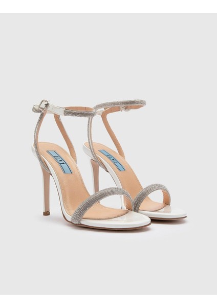 Alger Hakiki Rugan Deri Kadın Beyaz Topuklu Sandalet