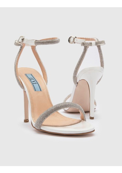 Alger Hakiki Rugan Deri Kadın Beyaz Topuklu Sandalet indirimleri