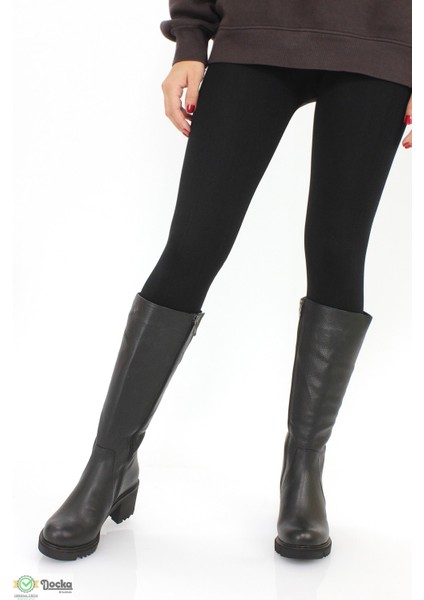 Kadın Deri Lastik Detaylı Kalın Topuklu Çizme M25/KC2060