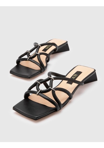 Olono Deri Kadın Siyah Topuklu Terlik fiyatları