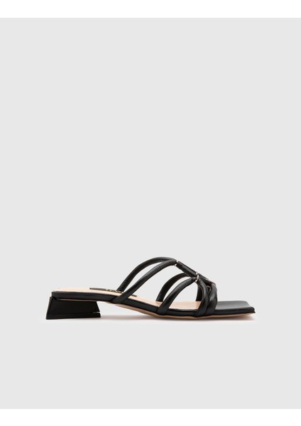 Olono Deri Kadın Siyah Topuklu Terlik modelleri