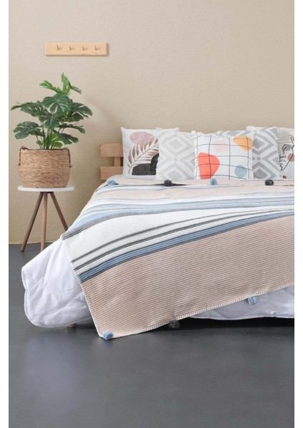 Battaniye Ponponlu Özel Çantalı 150X200 cm Mavi