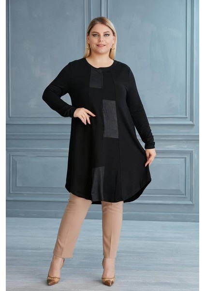 52-799 Kristal Kumaş Tunik - Siyah