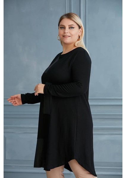 52-799 Kristal Kumaş Tunik - Siyah