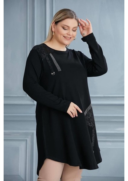 52-773 Kristal Kumaş Tunik - Siyah