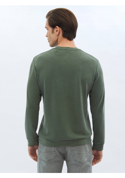 Haki Bisiklet Yaka Baskılı Sweatshırt
