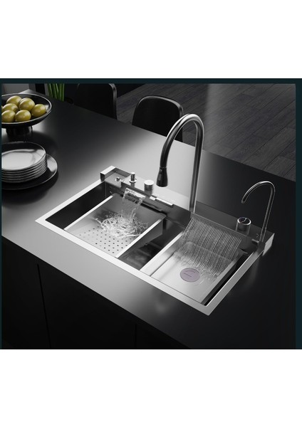 Dijital Lüks Şelale Tasarımlı Akıllı Eviye - AS3547 75 x 45 cm Antrasit fırsatları