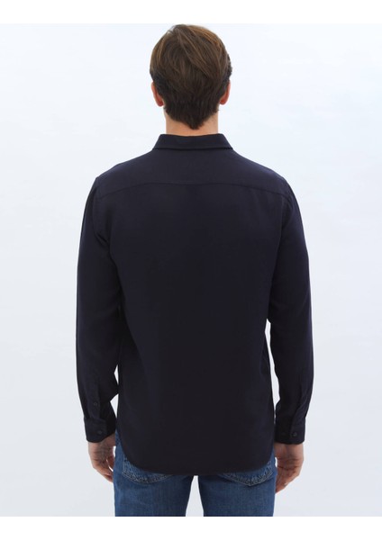 Lacivert Fitilli Dokuma Casual Gömlek fırsatları