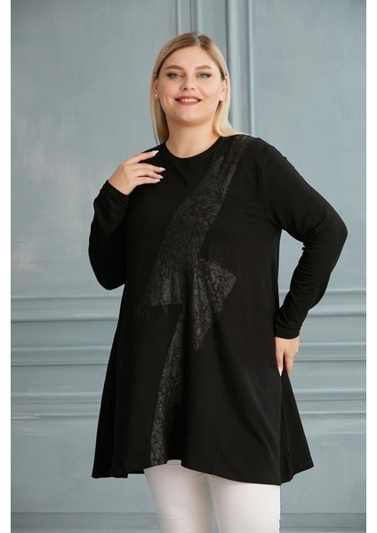 52-782 Kristal Kumaş Tunik - Siyah