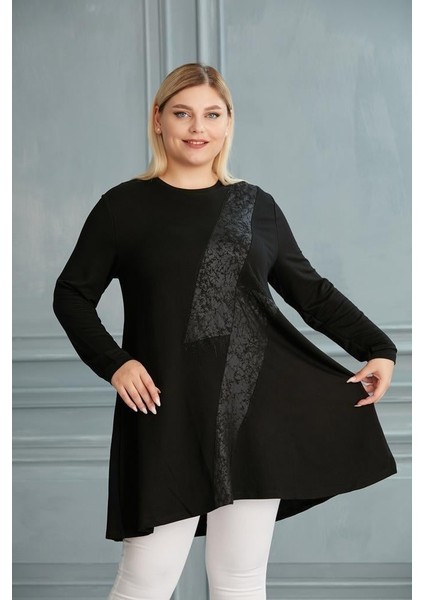 52-782 Kristal Kumaş Tunik - Siyah