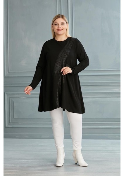 52-782 Kristal Kumaş Tunik - Siyah