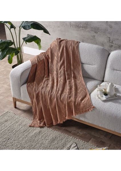 Yumuşak ve şık pamuklu koltuk şalı, 130x170 cm, sıcak somon tonu, ev dekorunu tamamlar