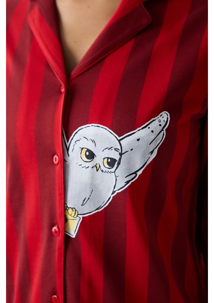 Harry Potter Hedwig Kırmızı Gömlek Pantolon Pijama Takımı