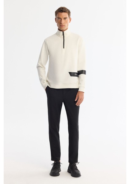 Erkek Ekru Dik Yaka Pamuklu Baskılı Elastan Sweatshirt A42Y1202 indirimleri