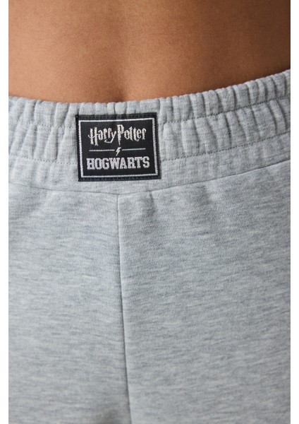 Gri Melanj Harry Potter Baskılı Geniş Paça Pantolon