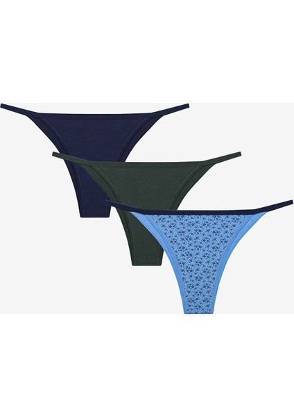 Navy Simple Floral Pamuklu 3lü Çok Renkli Brazilian Külot