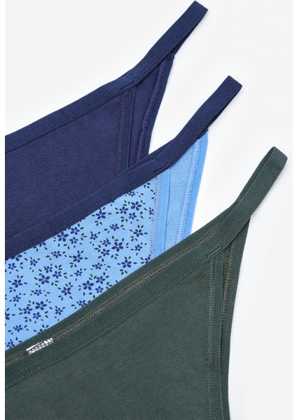 Navy Simple Floral Pamuklu 3lü Çok Renkli Brazilian Külot
