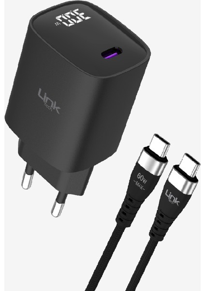 Linktech G847 Premium Tip-C Kablolu Mini 30W Usb-C Süper Sı Gan Şarj Adaptörü