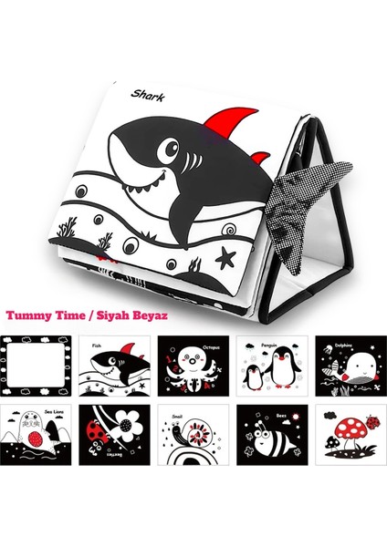 Tummy Time Hışırtılı Yumuşak Bez Aktivite Kitabı - Siyah Beyaz