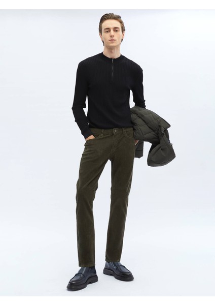 Haki Dokuma Slim Fit Kadife Casual Pamuk Karışımlı Pantolon fiyatları