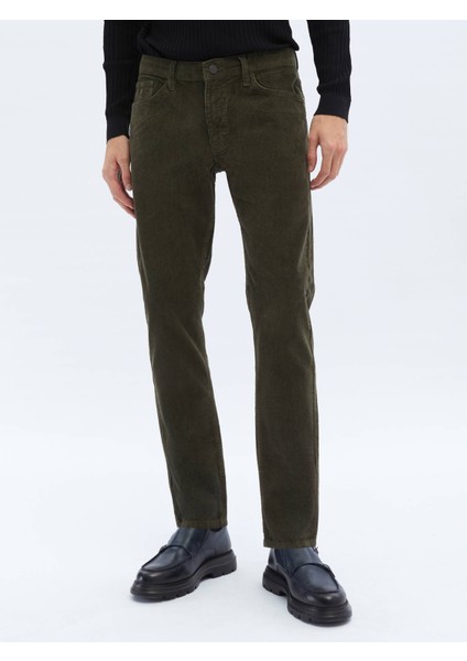 Haki Dokuma Slim Fit Kadife Casual Pamuk Karışımlı Pantolon fırsatları