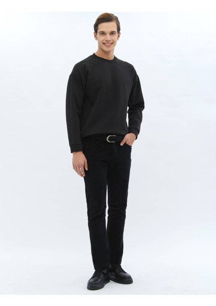 Siyah Bisiklet Yaka Baskılı Çift Taraflı Sweatshırt fırsatları