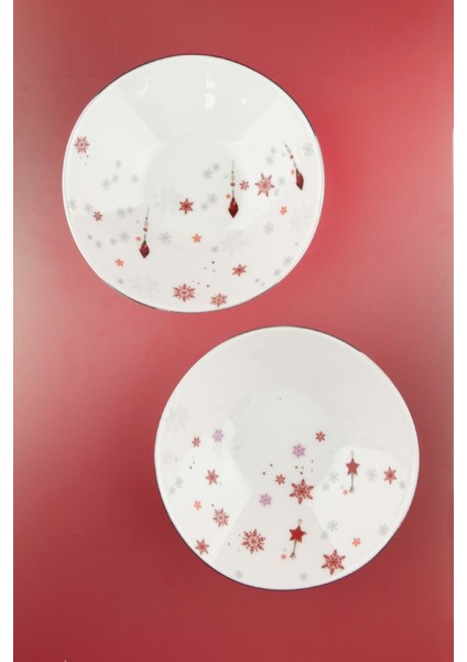 Christmas Carol Gümüş Kenarlı 2 Adet Porselen Kase