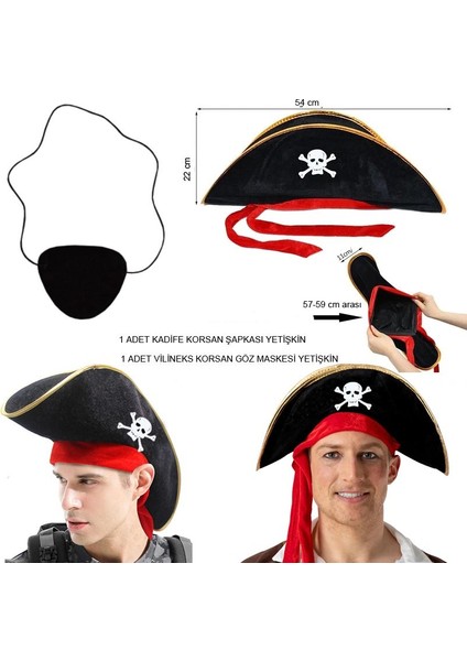 Yetişkin Korsan Şapkası ve Yetişkin Korsan Göz Maskesi Seti Halloween
