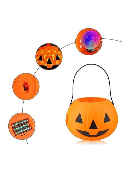 Işıklı Sesli Balkabağı Şeklinde Halloween Şeker Toplama Kovası Plastik 1 Adet