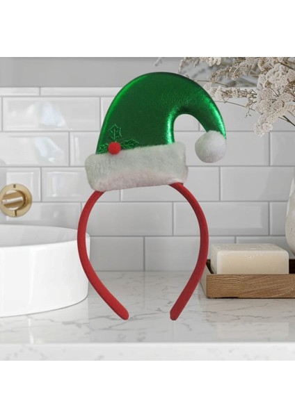 Kukuleta Şapka Şeklinde Yeşil Renk Parlak Kumaş Yılbaşı Tacı 1 Adet 24 x 11 cm
