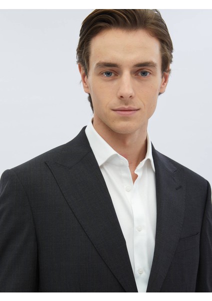 Antrasit Çizgili Modern Fit Yün Karışımlı Takım Elbise fırsatları