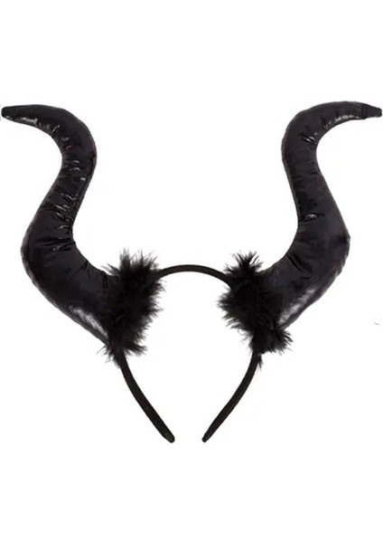 Halloween Malefiz Tacı Boynuzu Maleficent Taç Boynuzlu Siyah Renk 28x22 Cm