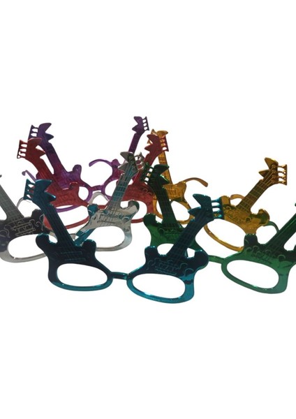 Plastik Hawaian Retro Camsız Gitar Şekilli Parti Gözlüğü 6 Renk 6 Adet