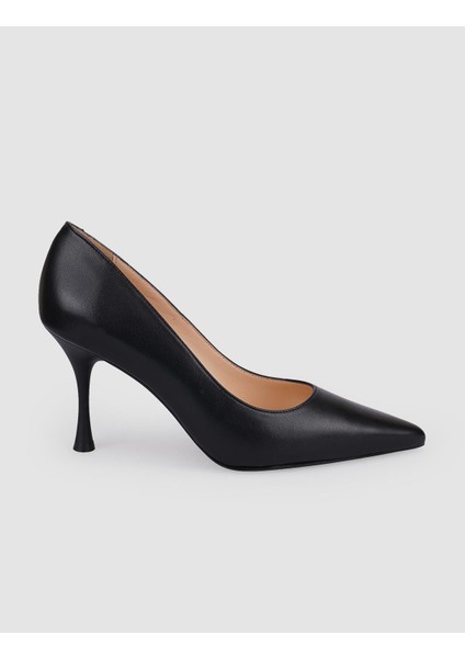 %100 Hakiki Deri Siyah Kadın Stiletto