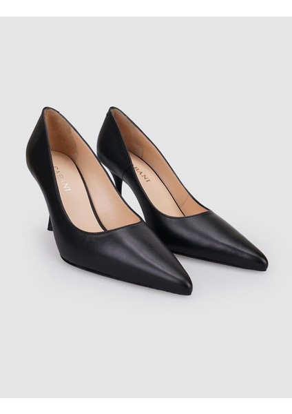 %100 Hakiki Deri Siyah Kadın Stiletto