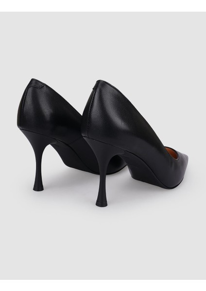 %100 Hakiki Deri Siyah Kadın Stiletto