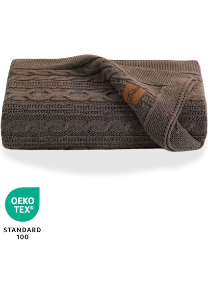 Kahverengi örgü triko koltuk ve çocuk battaniyesi, 130x150 cm, yumuşak ve şık tasarım modelleri